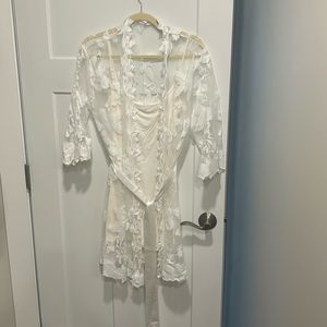 White Lace Bridal Robe with Slip